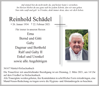 Traueranzeige von Reinhold Schädel von FZ