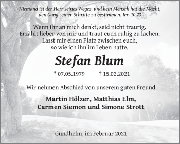 Traueranzeige von Stefan Blum von FZ