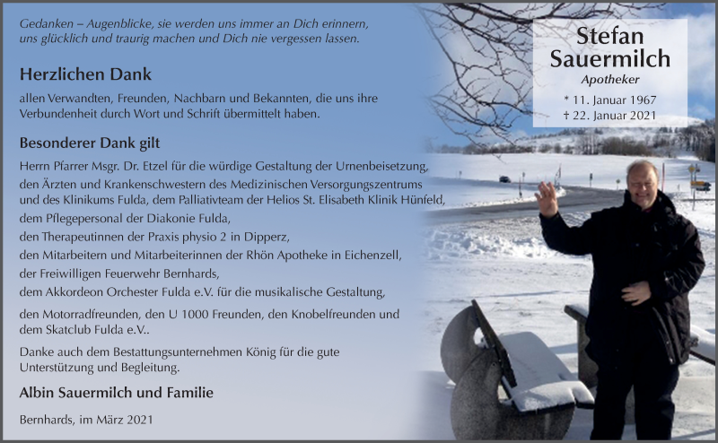  Traueranzeige für Stefan Sauermilch vom 20.03.2021 aus FZ