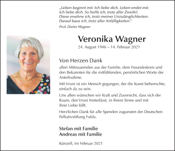 Traueranzeige von Veronika Wagner von FZ