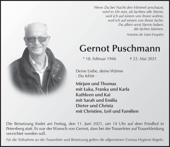 Traueranzeige von Gernot Puschmann von FZ