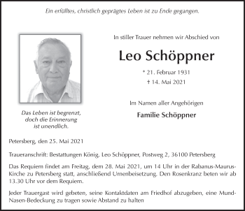 Traueranzeige von Leo Schöppner von FZ