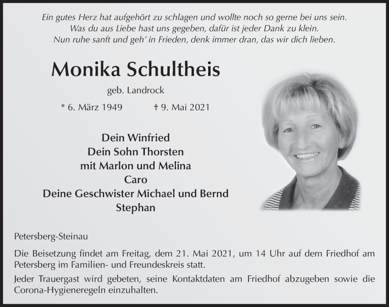  Traueranzeige für Monika Schultheis vom 18.05.2021 aus FZ