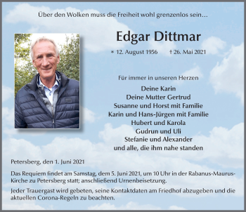 Traueranzeige von Edgar Dittmar von FZ