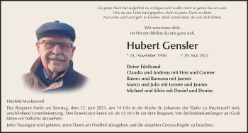 Traueranzeige von Hubert Gensler von FZ