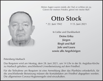 Traueranzeige von Otto Stock von FZ