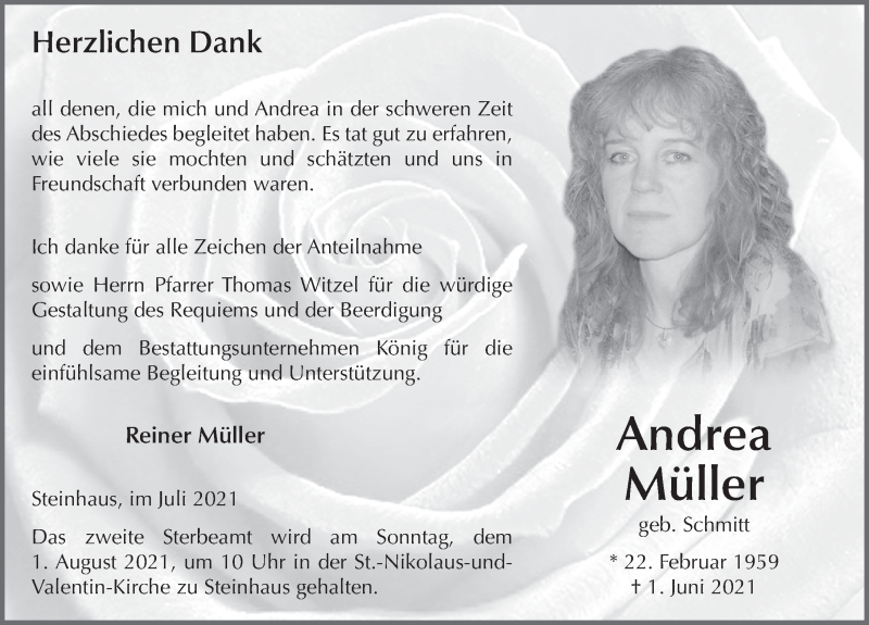  Traueranzeige für Andrea Müller vom 10.07.2021 aus FZ