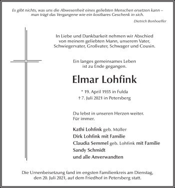 Traueranzeige von Elmar Lohfink von FZ