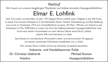 Traueranzeige von Elmar Lohfink von FZ