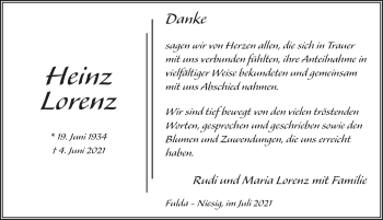 Traueranzeige von Heinz Lorenz von FZ