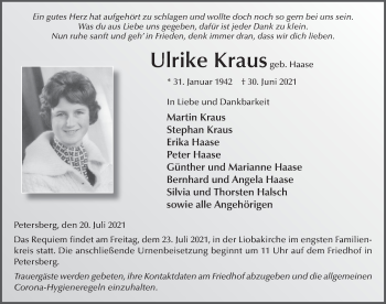 Traueranzeige von Ulrike Kraus von FZ