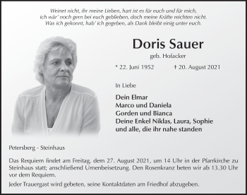 Traueranzeige von Doris Sauer von FZ