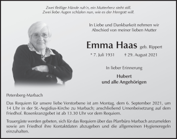 Traueranzeige von Emma Haas von FZ