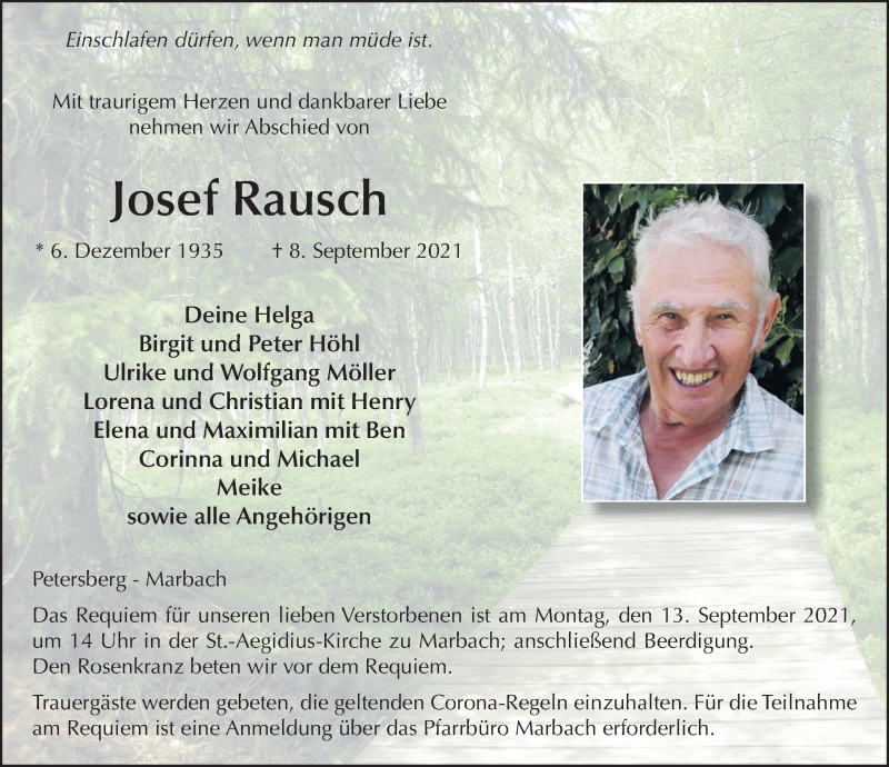  Traueranzeige für Josef Rausch vom 10.09.2021 aus FZ
