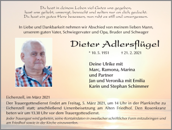 Traueranzeige von Dieter Adlersflügel von FZ
