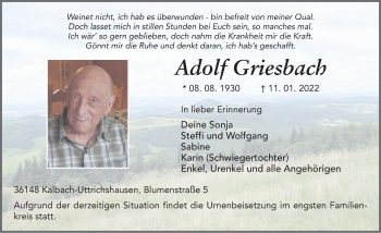 Traueranzeige von Adolf Griesbach von FZ