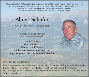 Traueranzeige von Albert Schäfer von FZ
