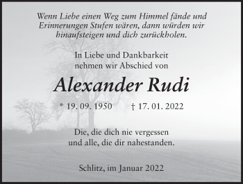 Traueranzeige von Alexander Rudi von FZ