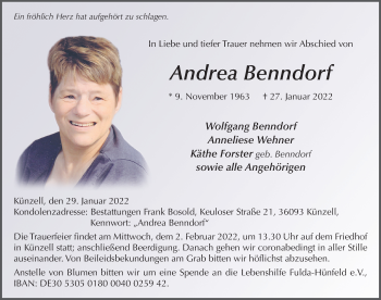Traueranzeige von Andrea Benndorf von FZ