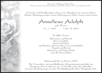 Traueranzeige von Anneliese Adolph von FZ