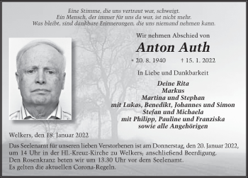 Traueranzeige von Anton Auth von FZ