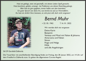 Traueranzeige von Bernd Muhr von FZ