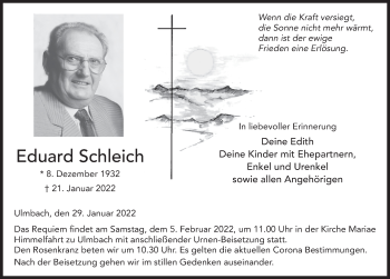 Traueranzeige von Eduard Schleich von FZ