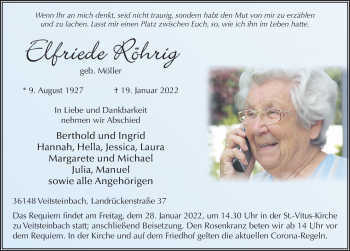 Traueranzeige von Elfriede Röhrig von FZ