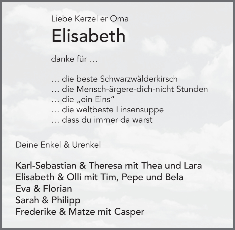  Traueranzeige für Elisabeth Weber vom 29.01.2022 aus FZ