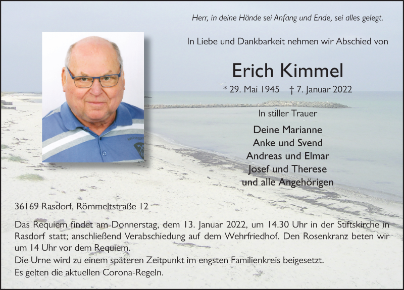  Traueranzeige für Erich Kimmel vom 11.01.2022 aus FZ