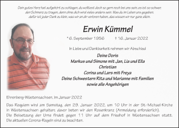 Traueranzeige von Erwin Kümmel von FZ