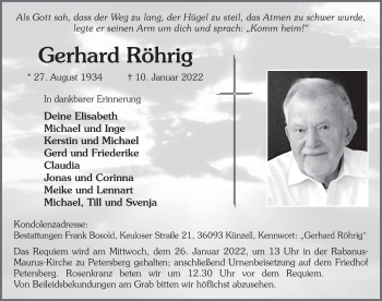 Traueranzeige von Gerhard Röhrig von FZ