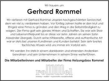 Traueranzeige von Gerhard Rommel von FZ