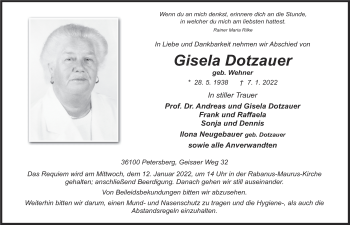 Traueranzeige von Gisela Dotzauer von FZ