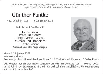 Traueranzeige von Günther Pantke von FZ