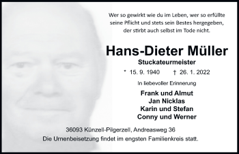 Traueranzeige von Hans-Dieter Müller von FZ
