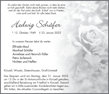 Traueranzeige von Hedwig Schäfer von FZ