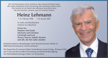 Traueranzeige von Heinz Lehmann von FZ