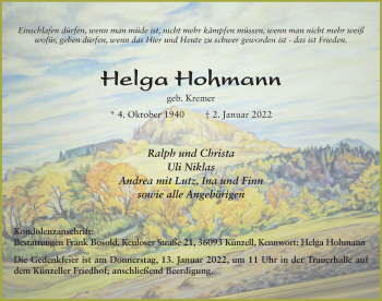 Traueranzeige von Helga Hohmann von FZ