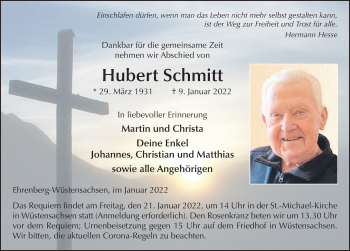 Traueranzeige von Hubert Schmitt von FZ