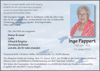 Traueranzeige von Inge Pappert von FZ