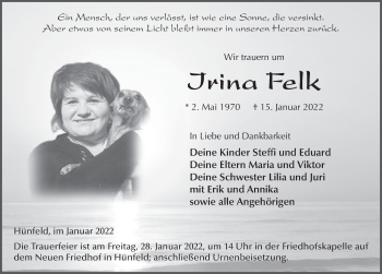 Traueranzeige von Irina Felk von FZ