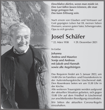 Traueranzeige von Josef Schäfer von FZ