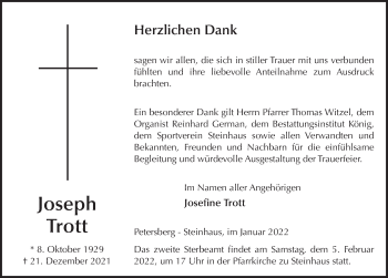 Traueranzeige von Joseph Trott von FZ