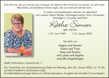 Traueranzeige von Käthe Simon von FZ