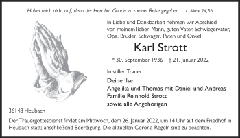 Traueranzeige von Karl Strott von FZ