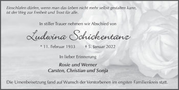 Traueranzeige von Ludwina Schickentanz von FZ