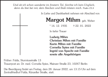 Traueranzeige von Margot Mihm von FZ