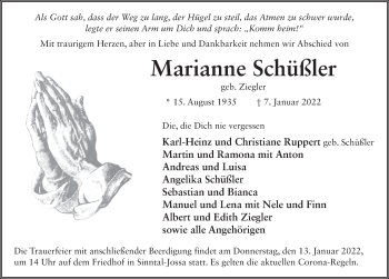 Traueranzeige von Marianne Schüßler von FZ