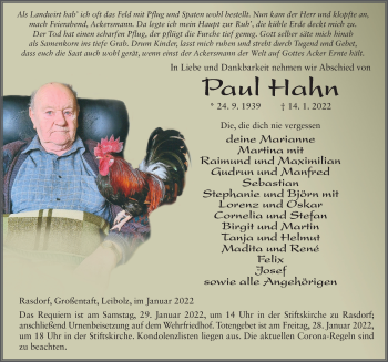 Traueranzeige von Paul Hahn von FZ
